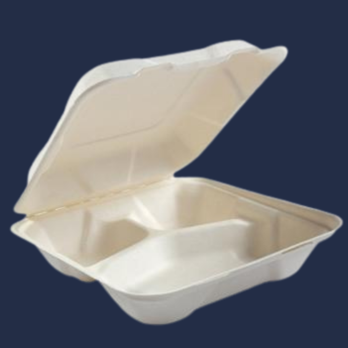 9x9x3 ECO BIODEGRADABLE COMPOSTABLE BAGASSE THREE COMPARTMENT
