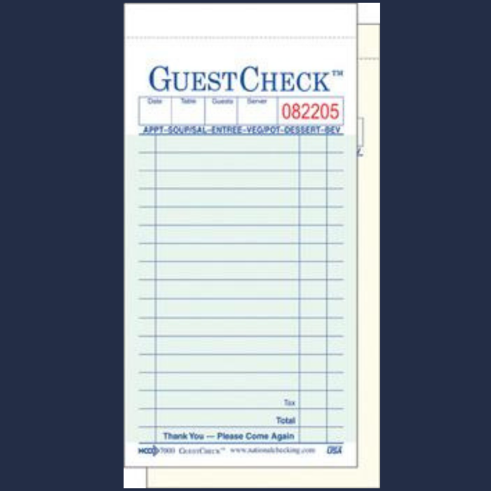 GUEST CHECK 3.5" X 6.75" CARBONLESS - GREEN 2500CT